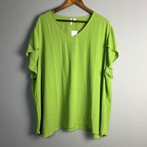 Cato Plus Sportswear Ruffle Cap SL Blouse Tropical Escape V-Neck Comfy 26/28W‎